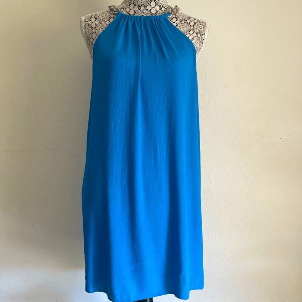 Michael Kors chain-link blue mini halter dress